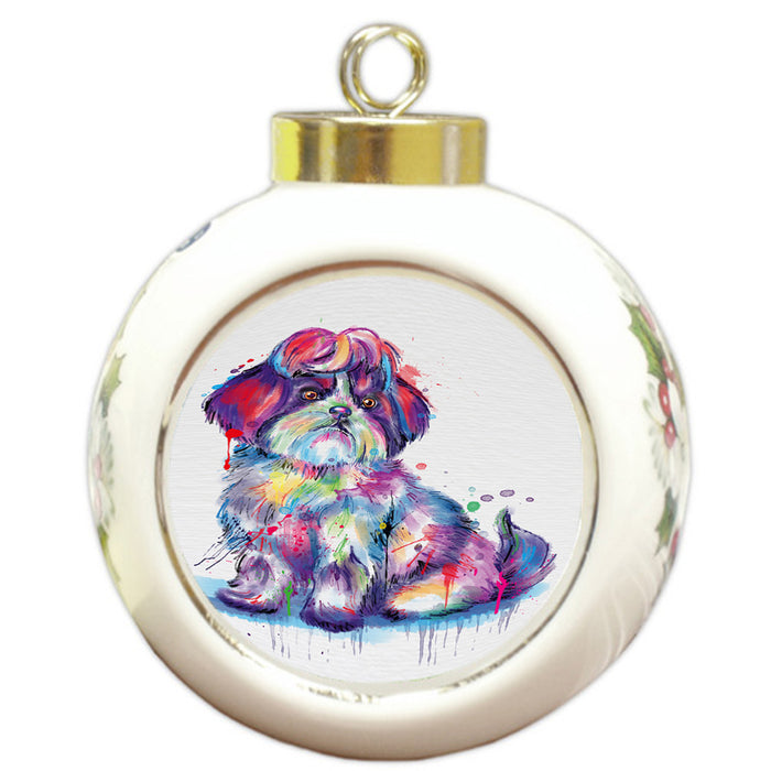 Watercolor Shih Tzu Dog Round Ball Christmas Ornament RBPOR58231