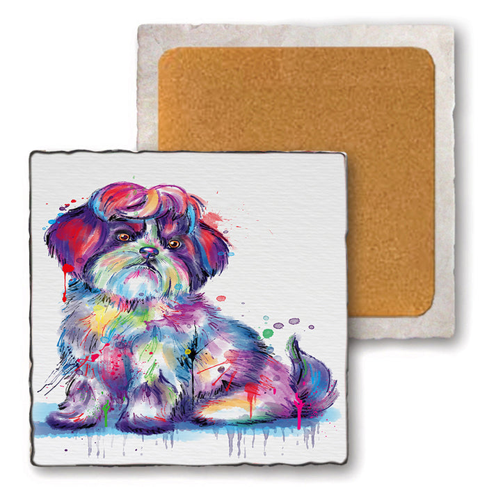 Watercolor Shih Tzu Dog Set of 4 Natural Stone Marble Tile Coasters MCST52104