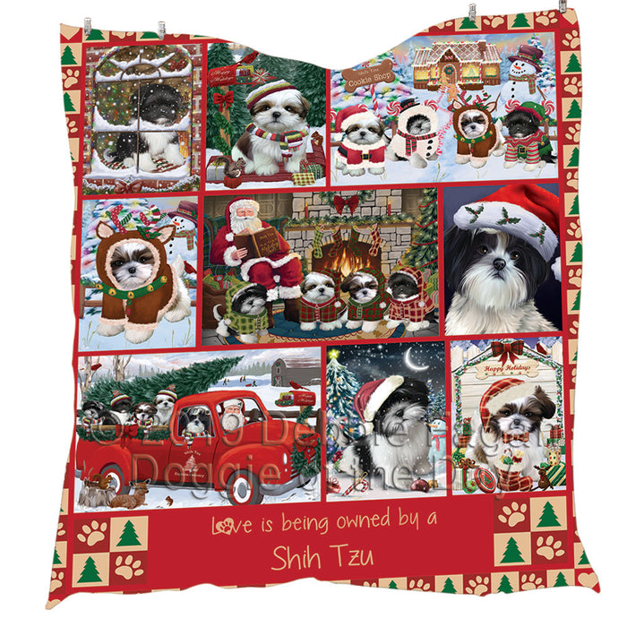 Love is Being Owned Christmas Shih Tzu Dogs Quilt