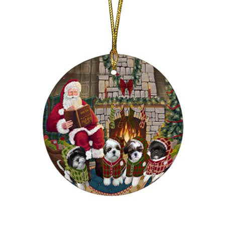 Christmas Cozy Holiday Tails Shih Tzus Dog Round Flat Christmas Ornament RFPOR55746