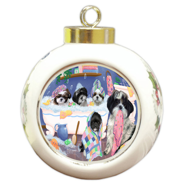 Rub A Dub Dogs In A Tub Shih Tzus Dog Round Ball Christmas Ornament RBPOR57180