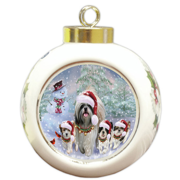 Christmas Running Family Shih Tzus Dog Round Ball Christmas Ornament RBPOR56998