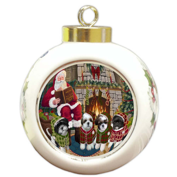 Christmas Cozy Holiday Tails Shih Tzus Dog Round Ball Christmas Ornament RBPOR55746