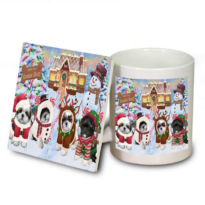 Holiday Gingerbread Cookie Shop Shih Tzus Dog Mug and Coaster Set MUC56613