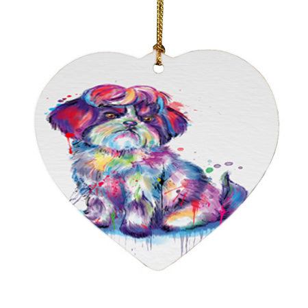 Watercolor Shih Tzu Dog Heart Christmas Ornament HPOR57399