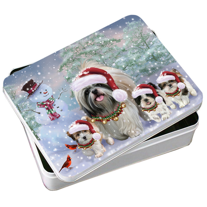 Christmas Running Family Shih Tzus Dog Photo Storage Tin PITN56585