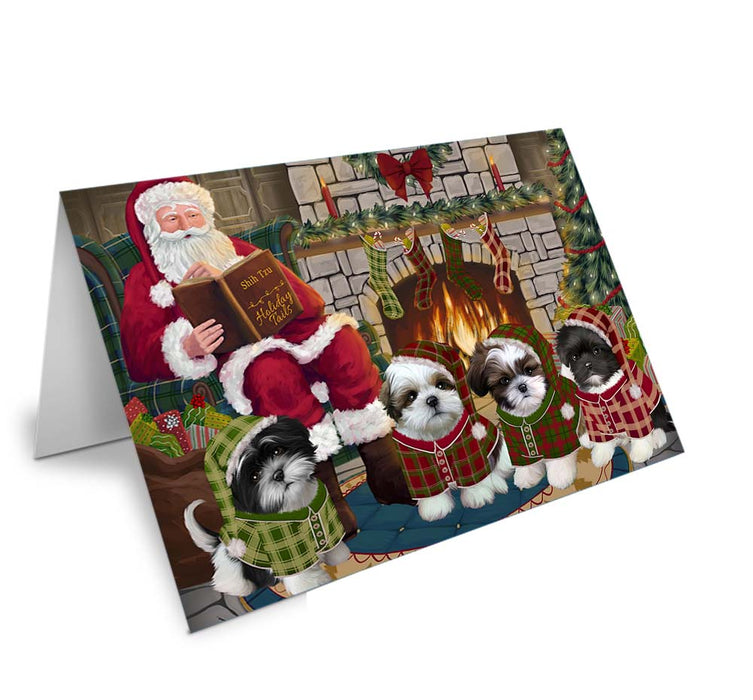 Christmas Cozy Holiday Tails Shih Tzus Dog Handmade Artwork Assorted Pets Greeting Cards and Note Cards with Envelopes for All Occasions and Holiday Seasons GCD70685
