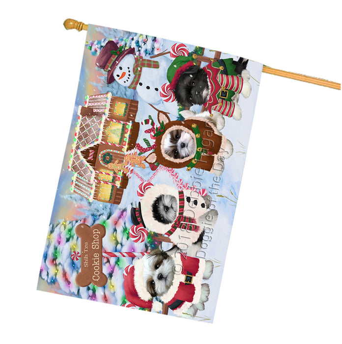 Holiday Gingerbread Cookie Shop Shih Tzus Dog House Flag FLG57305