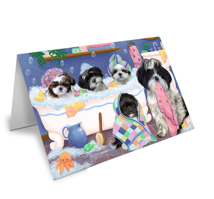 Rub A Dub Dogs In A Tub Shih Tzus Dog Handmade Artwork Assorted Pets Greeting Cards and Note Cards with Envelopes for All Occasions and Holiday Seasons GCD74987