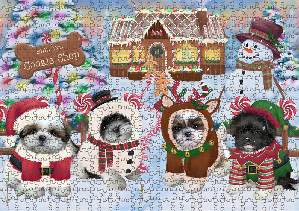 Holiday Gingerbread Cookie Shop Shih Tzus Dog Puzzle with Photo Tin PUZL94684