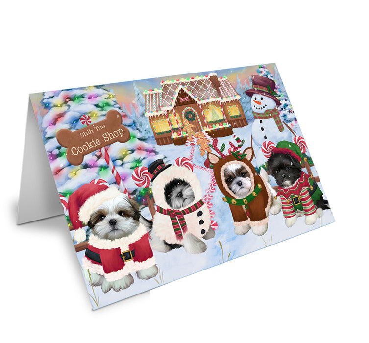 Holiday Gingerbread Cookie Shop Shih Tzus Dog Handmade Artwork Assorted Pets Greeting Cards and Note Cards with Envelopes for All Occasions and Holiday Seasons GCD74378