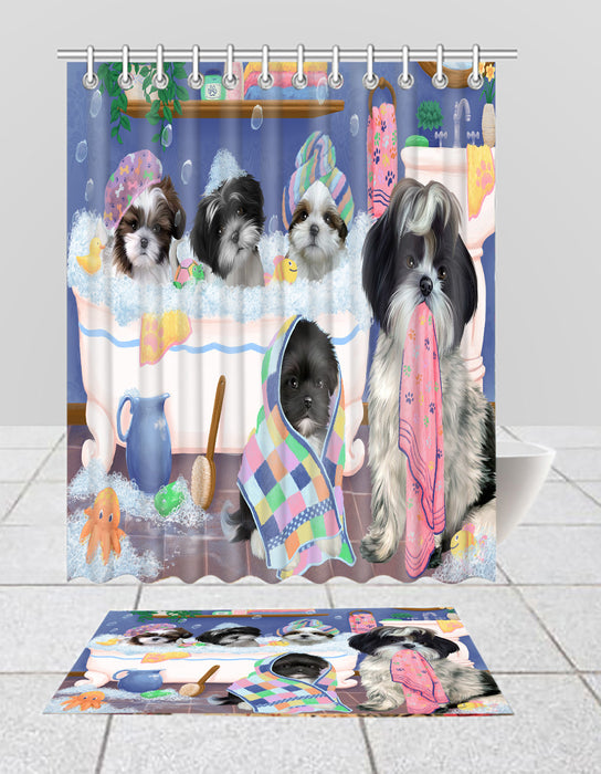 Rub A Dub Dogs In A Tub Shih Tzu Dogs Bath Mat and Shower Curtain Combo
