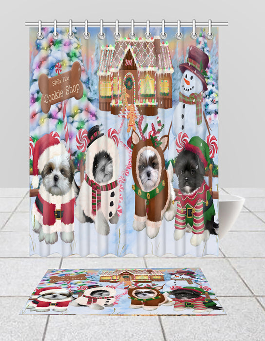 Holiday Gingerbread Cookie Shih Tzu Dogs  Bath Mat and Shower Curtain Combo