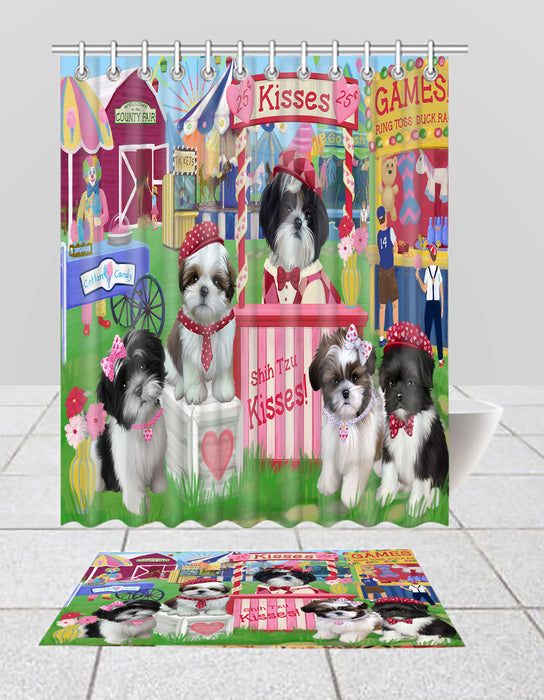 Carnival Kissing Booth Shih Tzu Dogs  Bath Mat and Shower Curtain Combo
