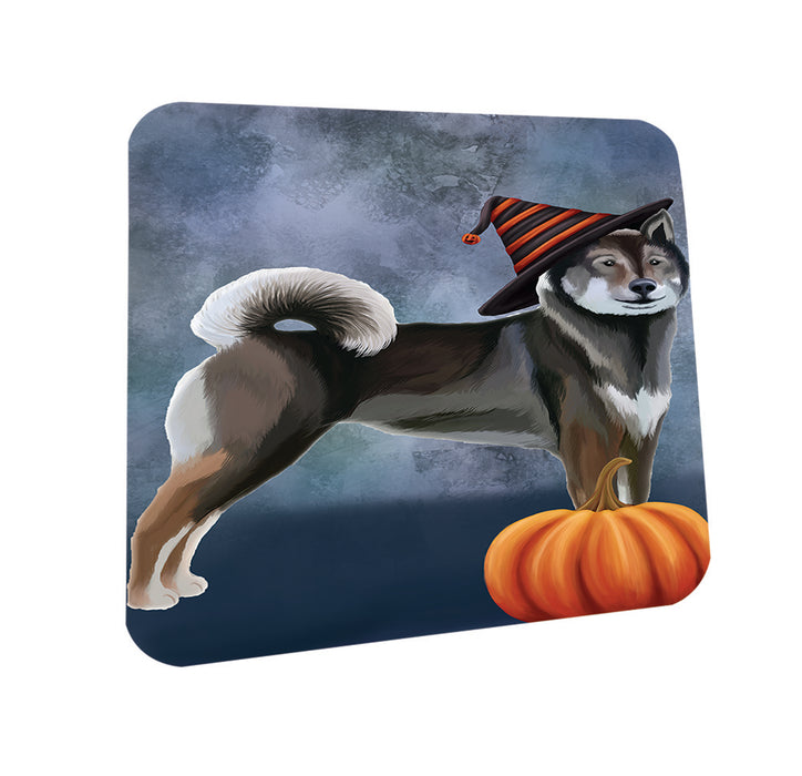 Happy Halloween Shikoku Dog Wearing Witch Hat with Pumpkin Coasters Set of 4 CST54885