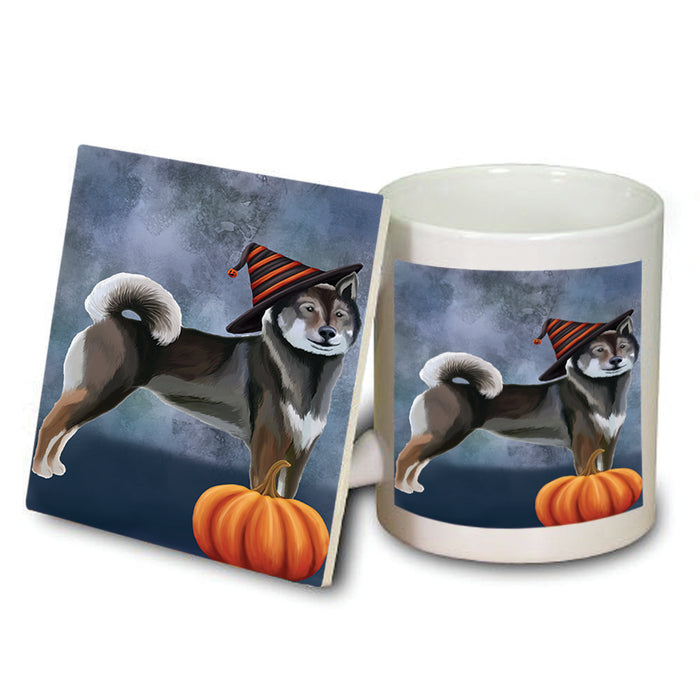 Happy Halloween Shikoku Dog Wearing Witch Hat with Pumpkin Mug and Coaster Set MUC54919