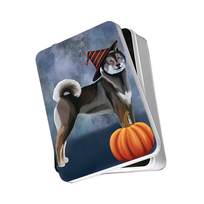 Happy Halloween Shikoku Dog Wearing Witch Hat with Pumpkin Photo Storage Tin PITN54870
