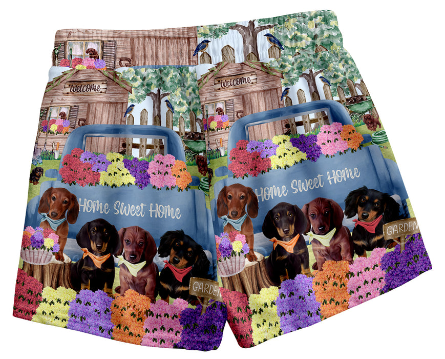 Rhododendron Home Sweet Home Garden Blue Truck Dachshund Dog All-Over Print Women's Casual Shorts