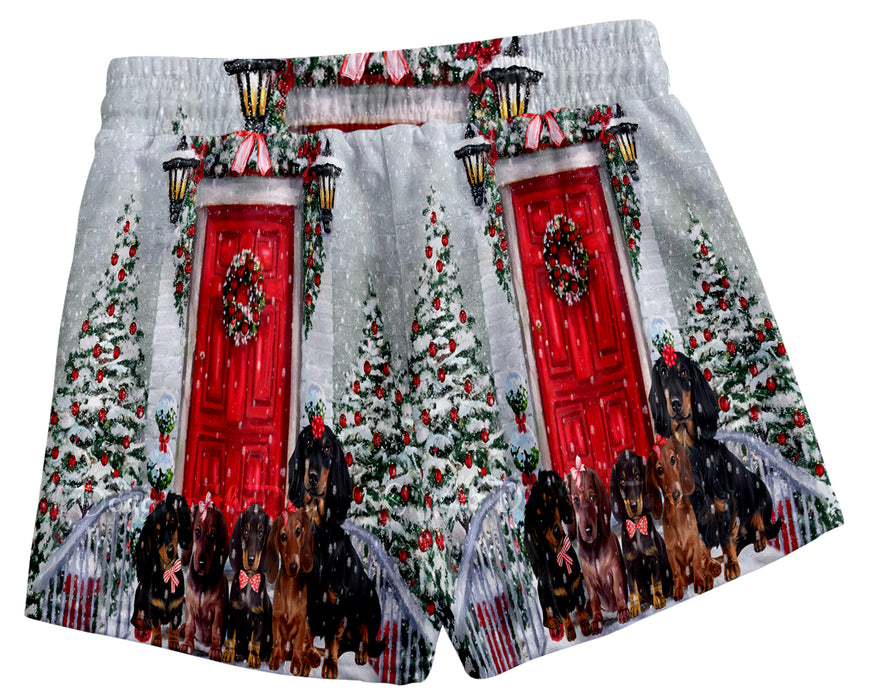 Christmas Holiday Welcome Red Door Dachshund Dog All-Over Print Women's Casual Shorts
