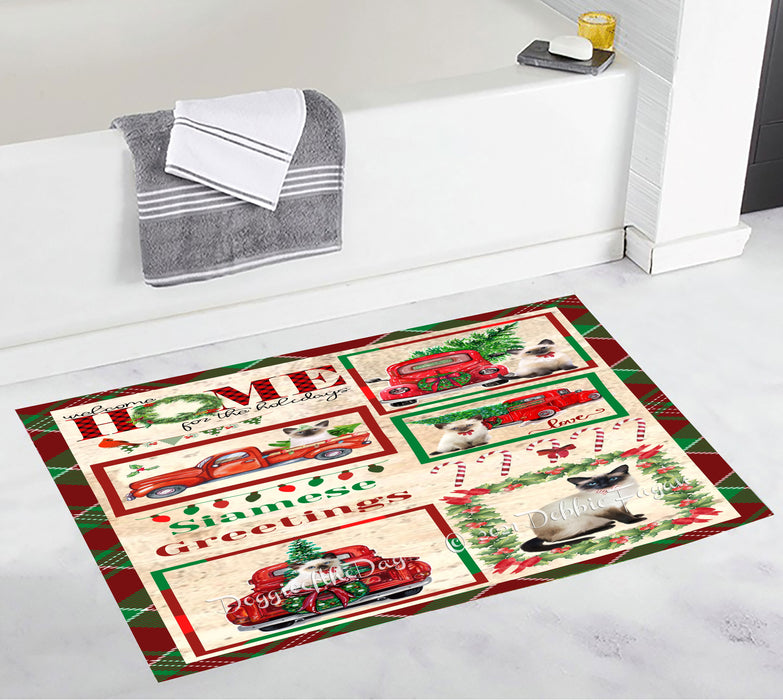 Welcome Home for Christmas Holidays Siamese Cats Bathroom Rugs with Non Slip Soft Bath Mat for Tub BRUG54481