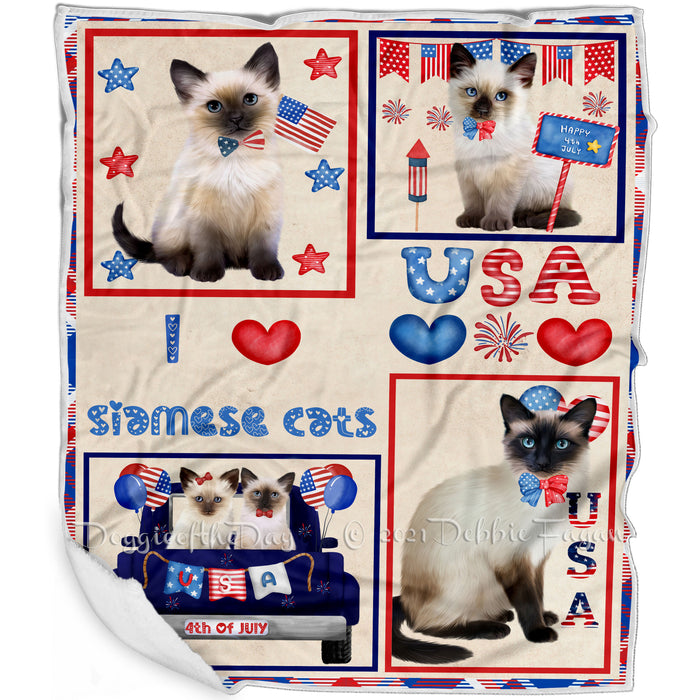 4th of July Independence Day I Love USA Siamese Cats Blanket BLNKT143544