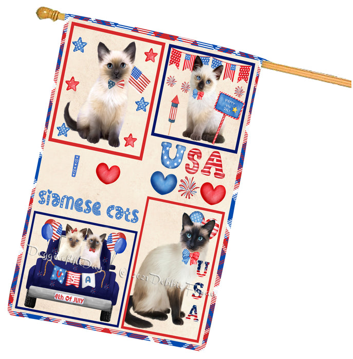 4th of July Independence Day I Love USA Siamese Cats House flag FLG66997