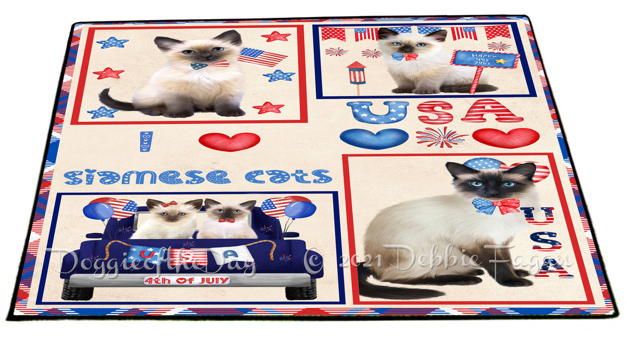 4th of July Independence Day I Love USA Siamese Cats Floormat FLMS56329 Floormat FLMS56329