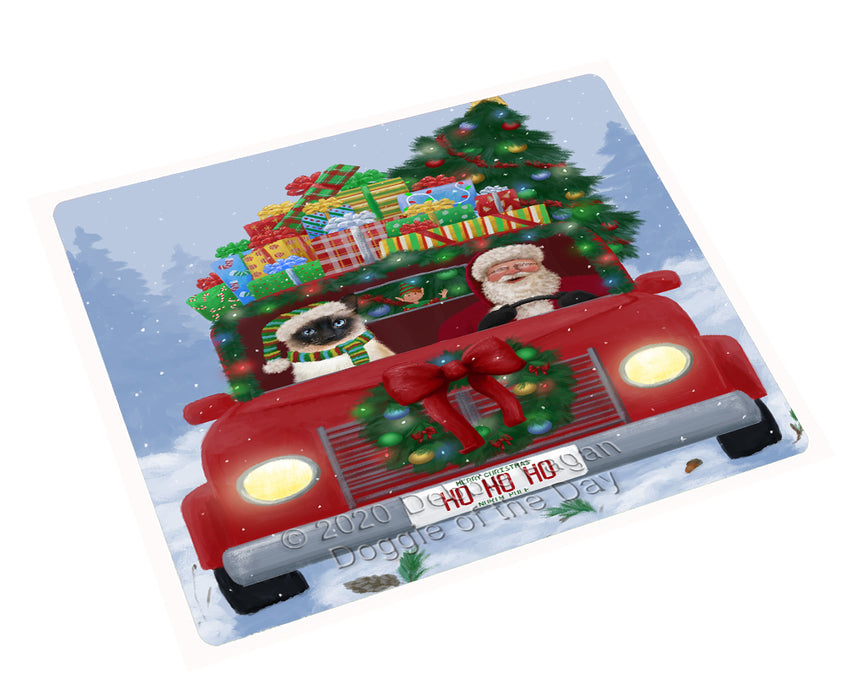 Christmas Honk Honk Red Truck Here Comes with Santa and Siamese Cat Cutting Board - Easy Grip Non-Slip Dishwasher Safe Chopping Board Vegetables C78160