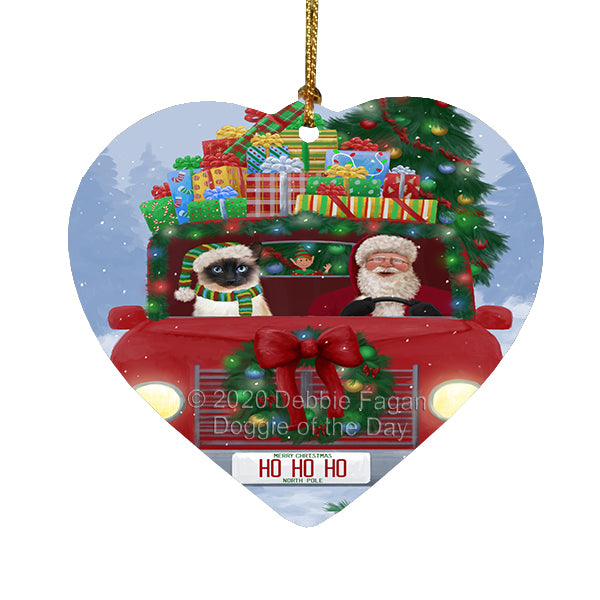 Christmas Honk Honk Red Truck Here Comes with Santa and Siamese Cat Heart Christmas Ornament RFPOR58211