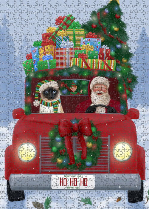 Christmas Honk Honk Red Truck Here Comes with Santa and Siamese Cat Puzzle with Photo Tin PUZL100176