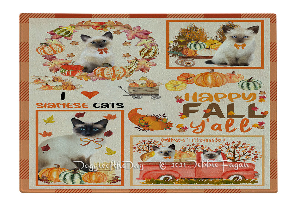 Happy Fall Y'all Pumpkin Siamese Cats Cutting Board - Easy Grip Non-Slip Dishwasher Safe Chopping Board Vegetables C80005