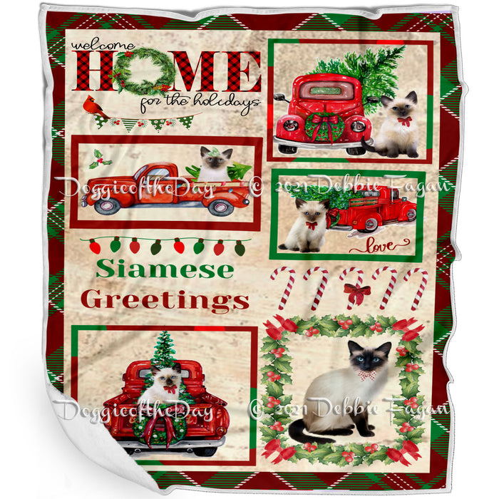 Welcome Home for Christmas Holidays Siamese Cats Blanket BLNKT72176