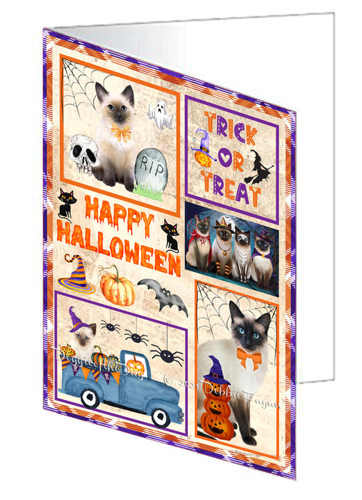 Happy Halloween Trick or Treat Siamese Cats Handmade Artwork Assorted Pets Greeting Cards and Note Cards with Envelopes for All Occasions and Holiday Seasons GCD76619