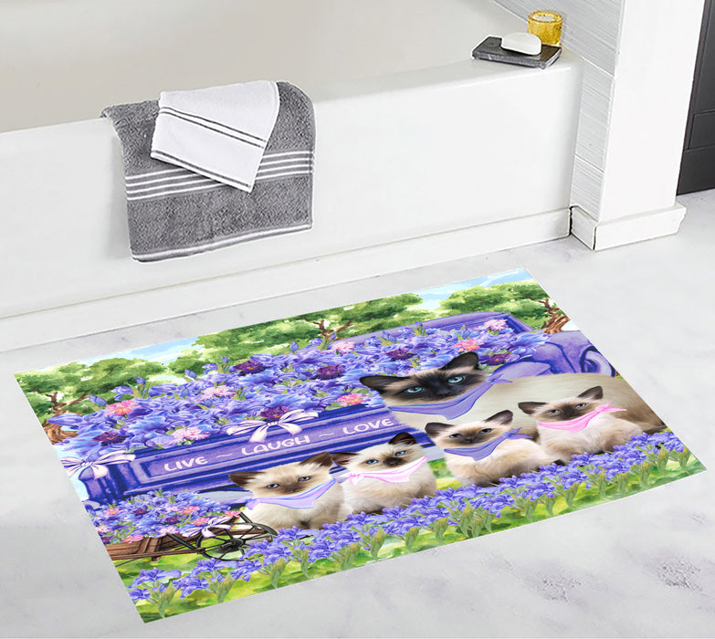Siamese Blue Bath Mat: Non-Slip Bathroom Rug Mats, Custom, Explore a Variety of Designs, Personalized, Gift for Pet and Cat Lovers