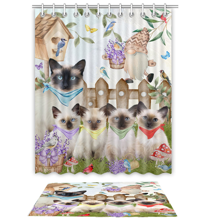 Siamese Cat Shower Curtain & Bath Mat Set - Explore a Variety of Personalized Designs - Custom Rug and Curtains with hooks for Bathroom Decor - Pet and Cats Lovers Gift