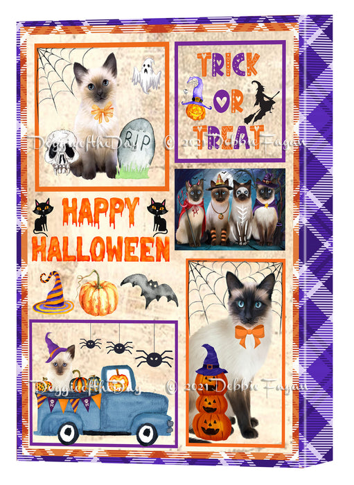 Happy Halloween Trick or Treat Siamese Cats Canvas Wall Art Decor - Premium Quality Canvas Wall Art for Living Room Bedroom Home Office Decor Ready to Hang CVS150875