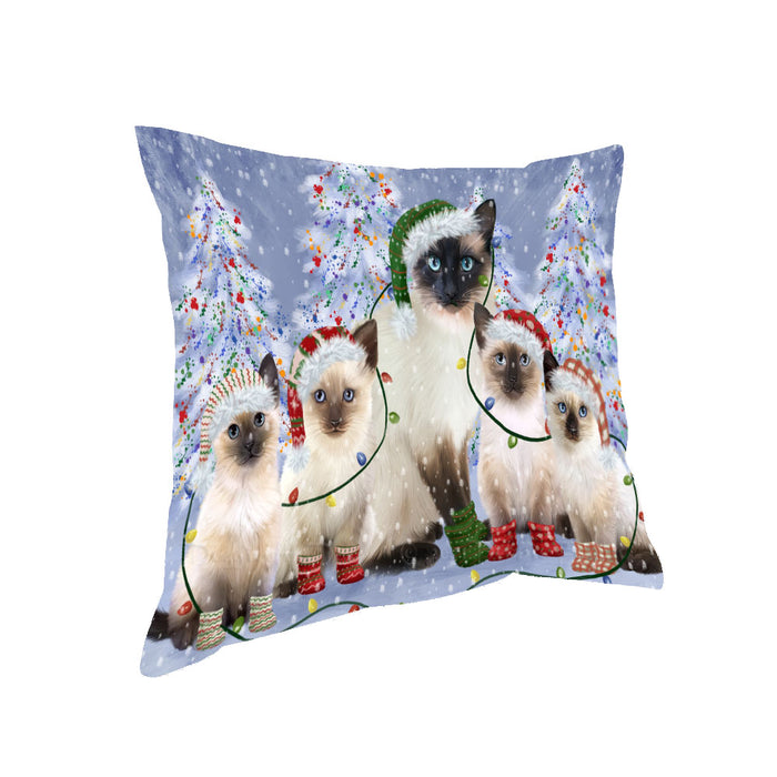 Christmas Lights and Siamese Cats Pillow with Top Quality High-Resolution Images - Ultra Soft Pet Pillows for Sleeping - Reversible & Comfort - Ideal Gift for Dog Lover - Cushion for Sofa Couch Bed - 100% Polyester