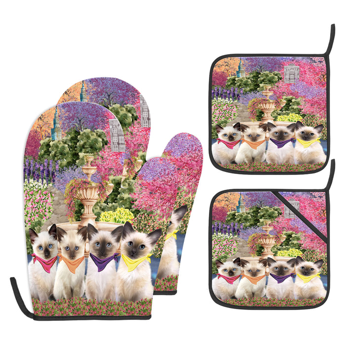 Siamese Cat Oven Mitts and Pot Holder Set: Kitchen Gloves for Cooking with Potholders, Custom, Personalized, Explore a Variety of Designs, Cats Lovers Gift
