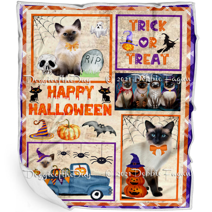 Happy Halloween Trick or Treat Siamese Cats Blanket BLNKT143788
