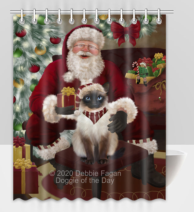 Santa's Christmas Surprise Siamese Cat Shower Curtain Bathroom Accessories Decor Bath Tub Screens SC275