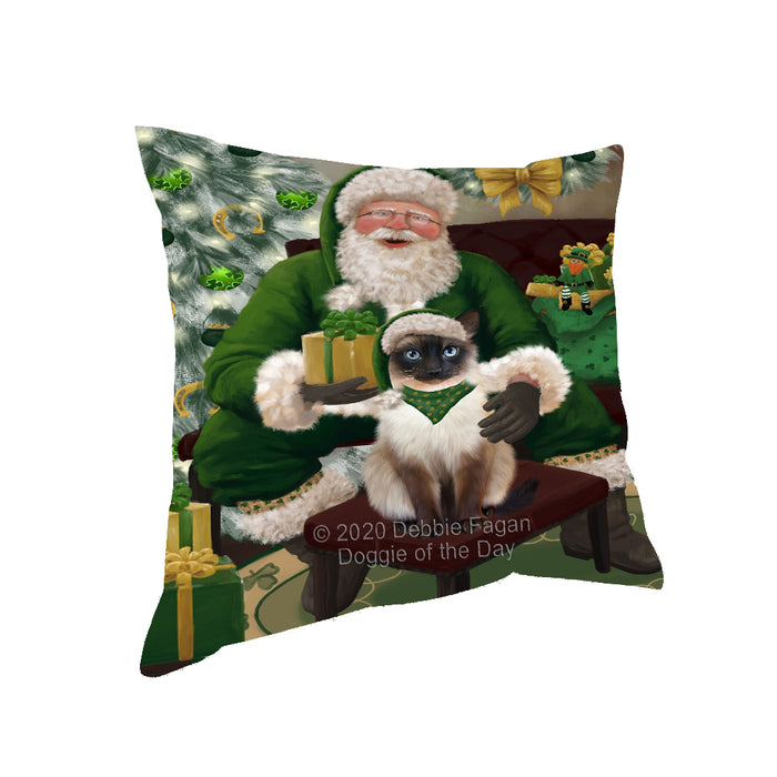 Christmas Irish Santa with Gift and Siamese Cat Pillow PIL86952