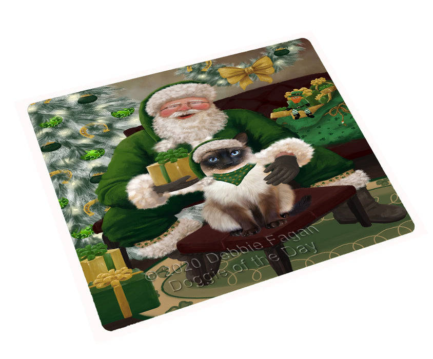 Christmas Irish Santa with Gift and Siamese Cat Cutting Board - Easy Grip Non-Slip Dishwasher Safe Chopping Board Vegetables C78454