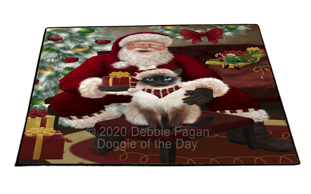 Santa's Christmas Surprise Siamese Cat Indoor/Outdoor Welcome Floormat - Premium Quality Washable Anti-Slip Doormat Rug FLMS57568