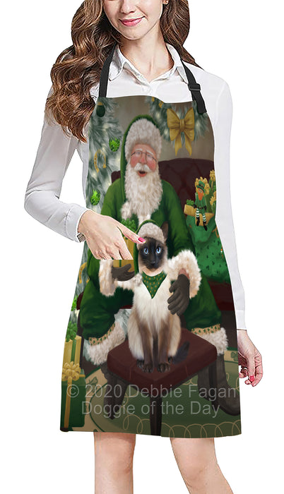 Christmas Irish Santa with Gift and Siamese Cat Apron Apron-48343