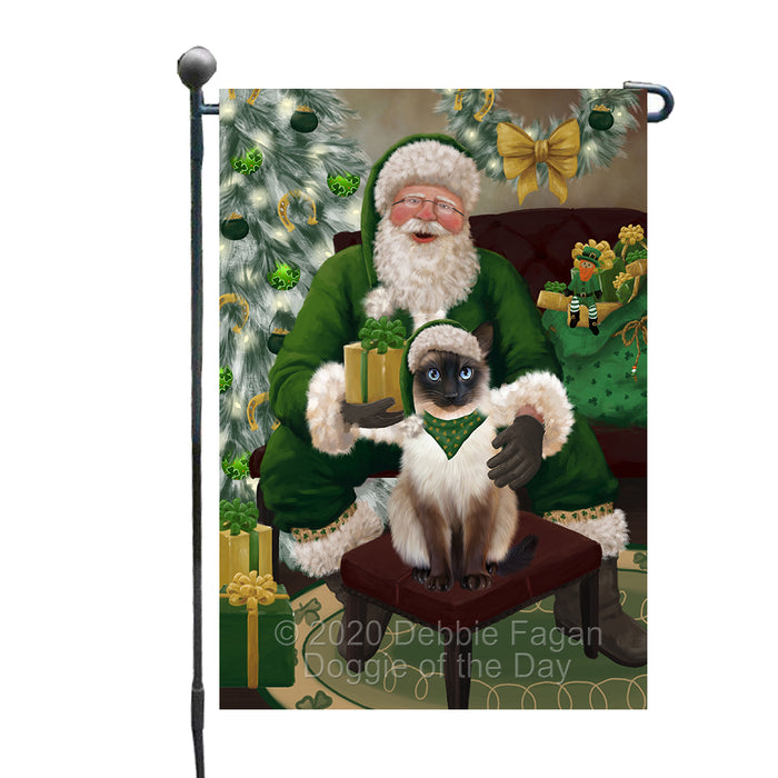 Christmas Irish Santa with Gift and Siamese Cat Garden Flag GFLG66683