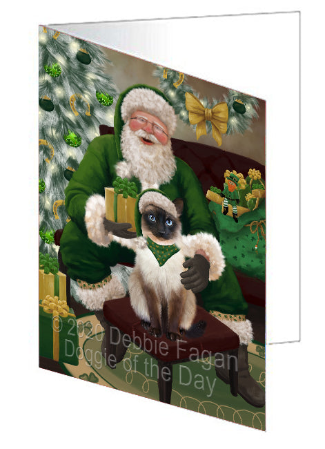Christmas Irish Santa with Gift and Siamese Cat Handmade Artwork Assorted Pets Greeting Cards and Note Cards with Envelopes for All Occasions and Holiday Seasons GCD75971