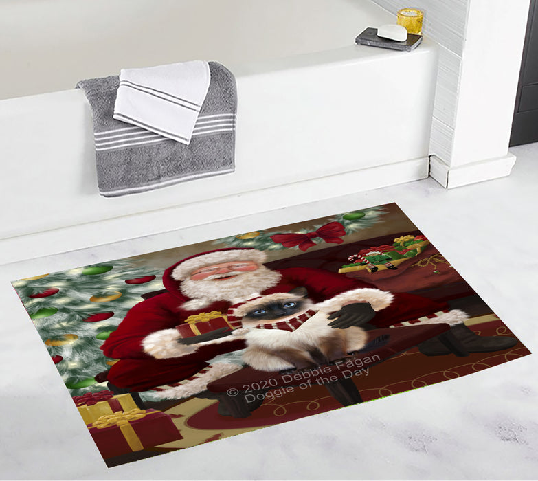 Santa's Christmas Surprise Siamese Cat Bathroom Rugs with Non Slip Soft Bath Mat for Tub BRUG55606