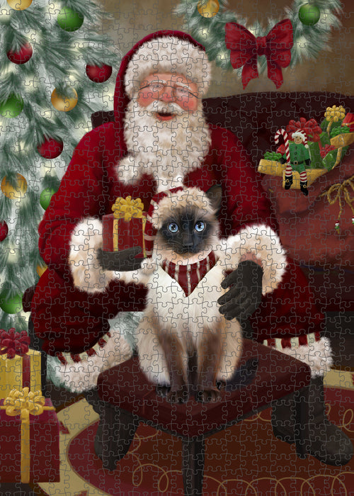 Santa's Christmas Surprise Siamese Cat Puzzle with Photo Tin PUZL100960