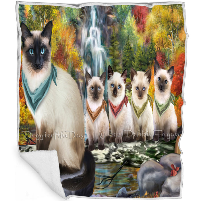 Scenic Waterfall Siamese Cats Blanket BLNKT84360