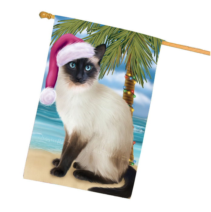 Christmas Summertime Beach Siamese Cat House Flag Outdoor Decorative Double Sided Pet Portrait Weather Resistant Premium Quality Animal Printed Home Decorative Flags 100% Polyester FLG68796
